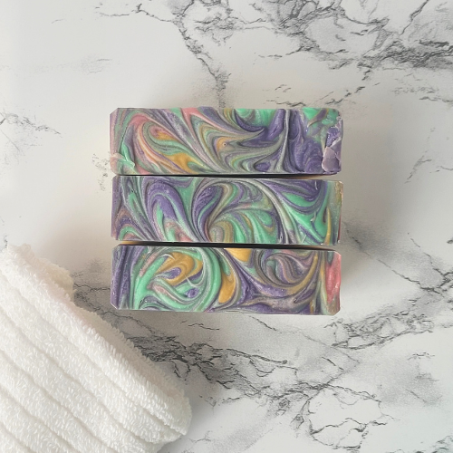 Picture of multi-colored soap tops