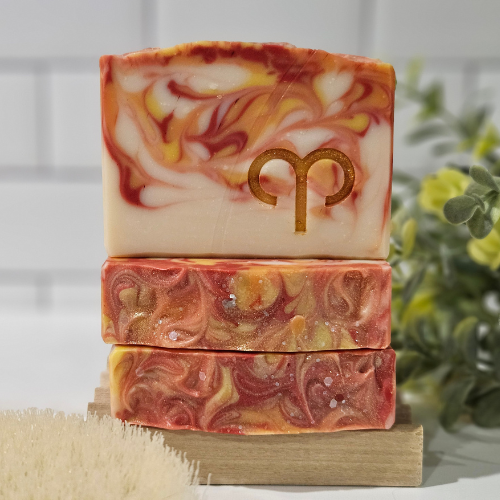 Picture of three soaps with an Aries zodiac symbol