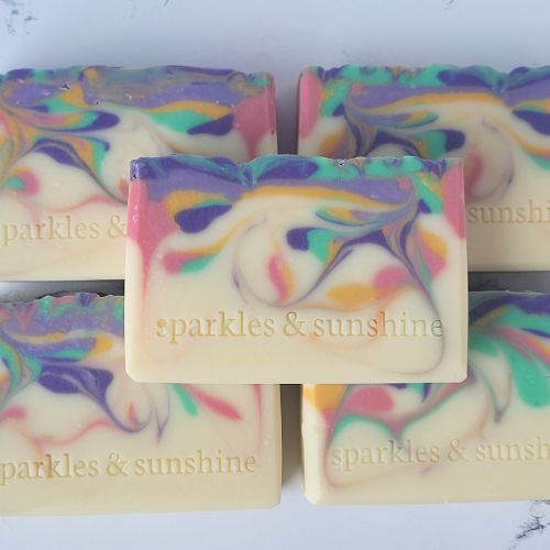 Picture of white soap with brightly colored swirls