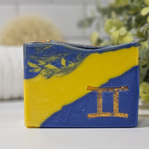 Picture of a bar of soap with the Gemini zodiac symbol