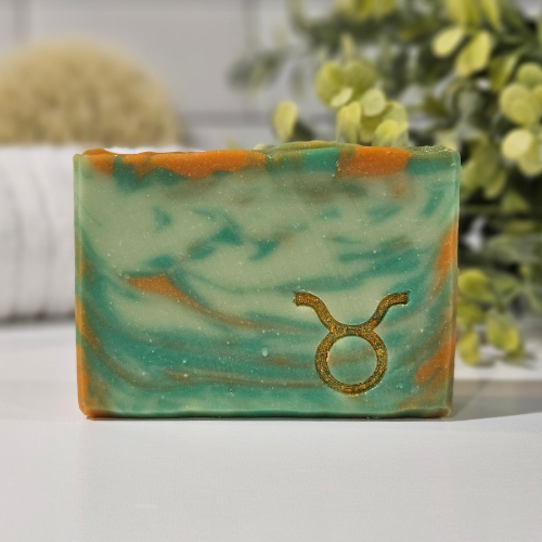 Picture of a bar of soap with Taurus zodiac symbol