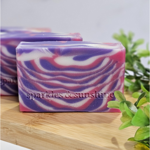 Picture of purple, pink, and white layered soap